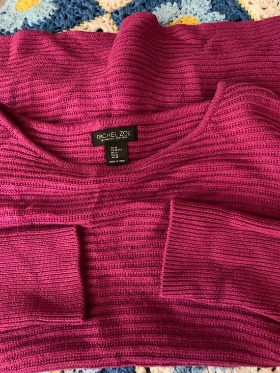 Rachel Zoe Magenta Off-the-Shoulder Hi Low Pullover Sweater - Picture 7 of 8